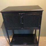 Black industrial glass cabinet with Louvre doors