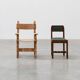 Brutalist armchair with carved rosettes and nailed wooden seat, Spain