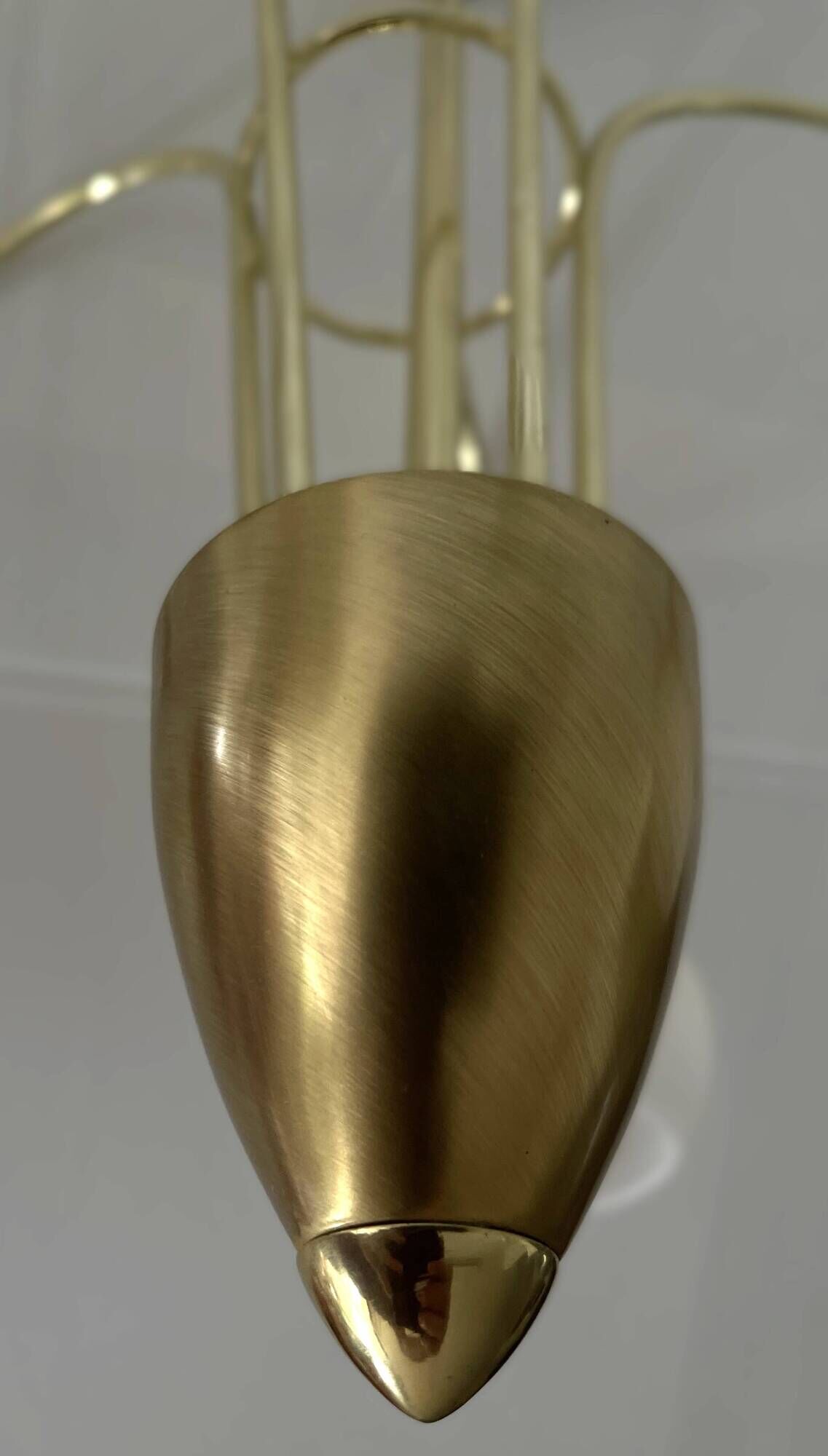 Mid Century Suspension, 5 globes in brass and opal glass, Honsel Leuchten