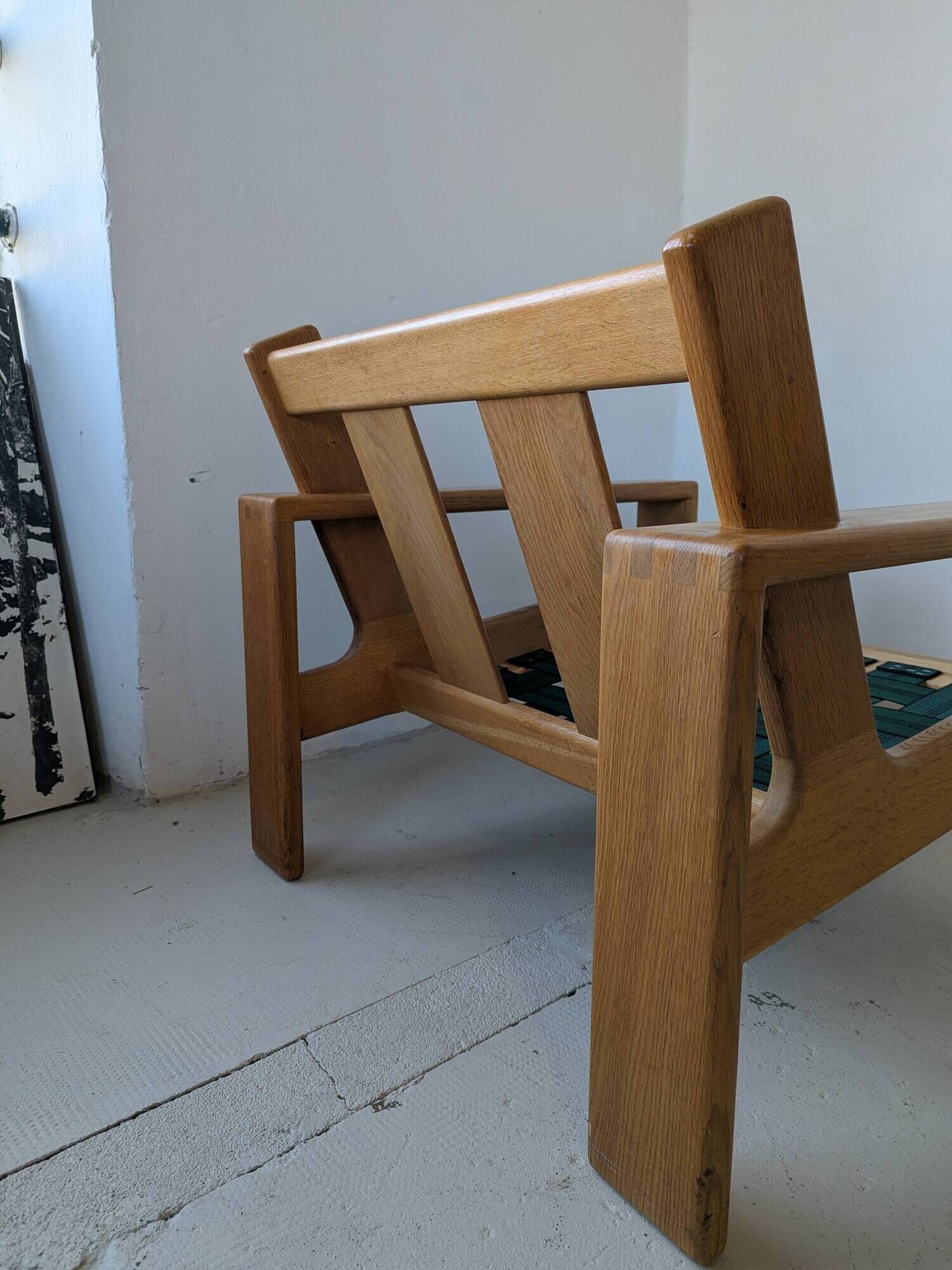 Pair of raw oak and leather armchairs by Esko Pajamies for Asko, Finland.