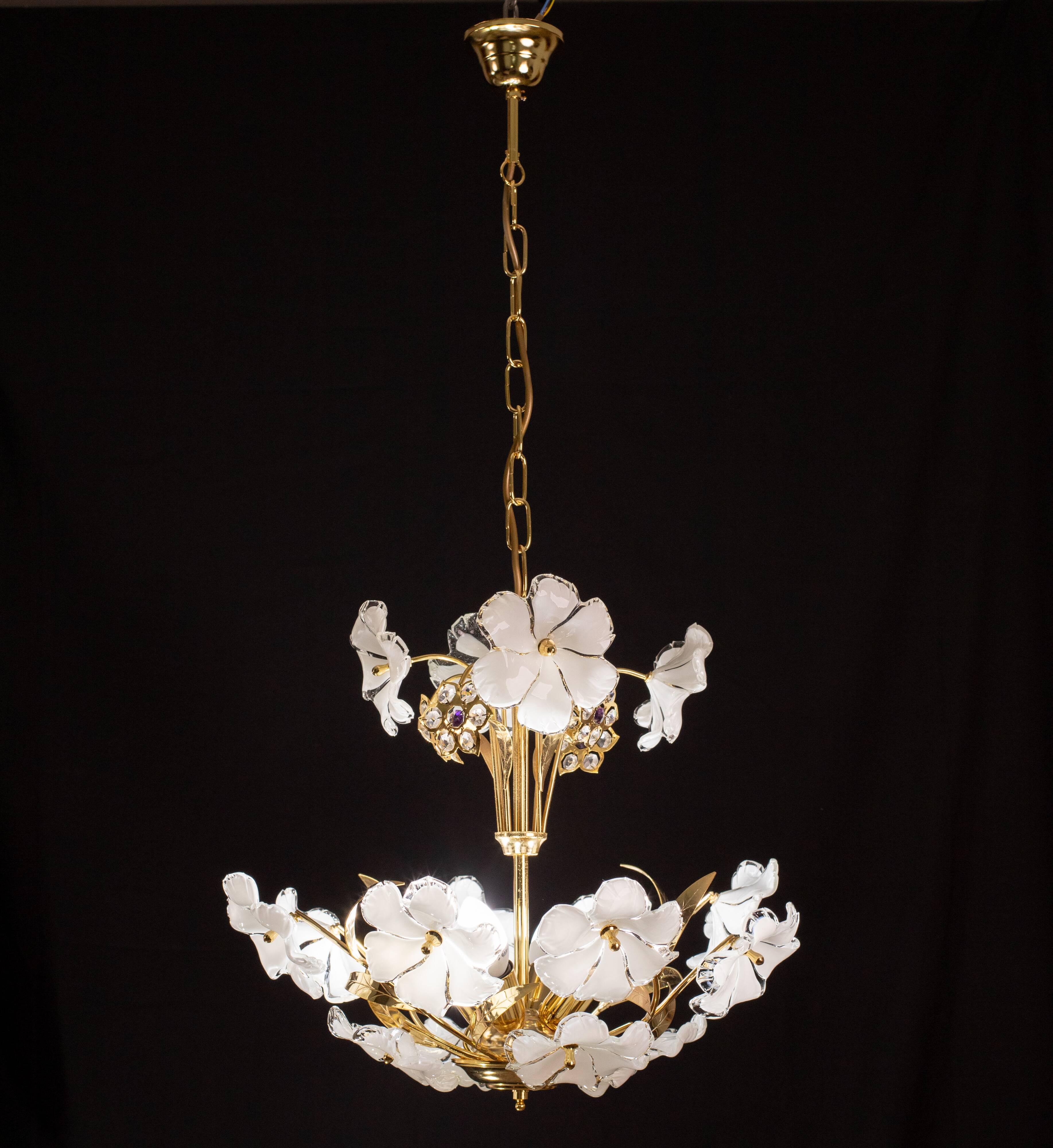 Charming Murano Candlestick White Flowers, 1970