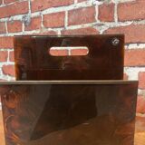 Brown plastic magazine holder with handle