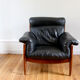 Fauteuil lounge et ottoman scandinave vintage cuir 1960