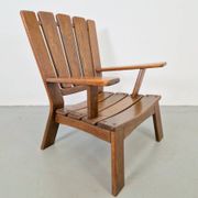 Brutalist Wood Armchair with Brown Leather Upholstery, Germany, 1960s