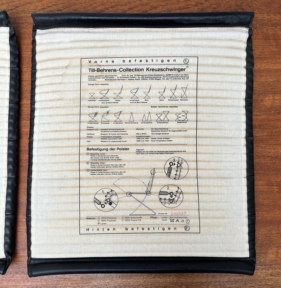 Leather cushion for postmodern Kreuzschwinger chair by Till Behrens, 1980s, set of 2.