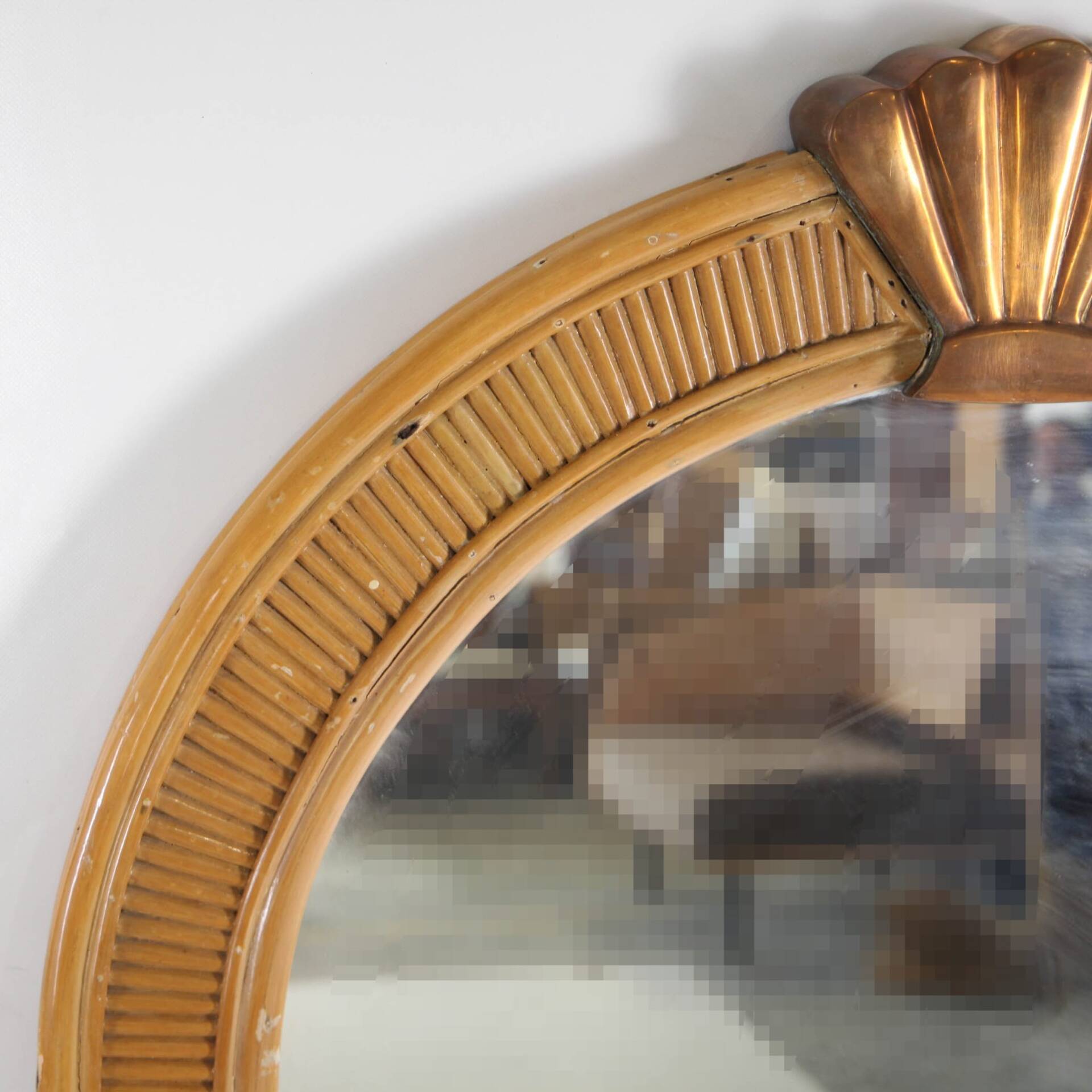 Pair of rattan and copper mirrors