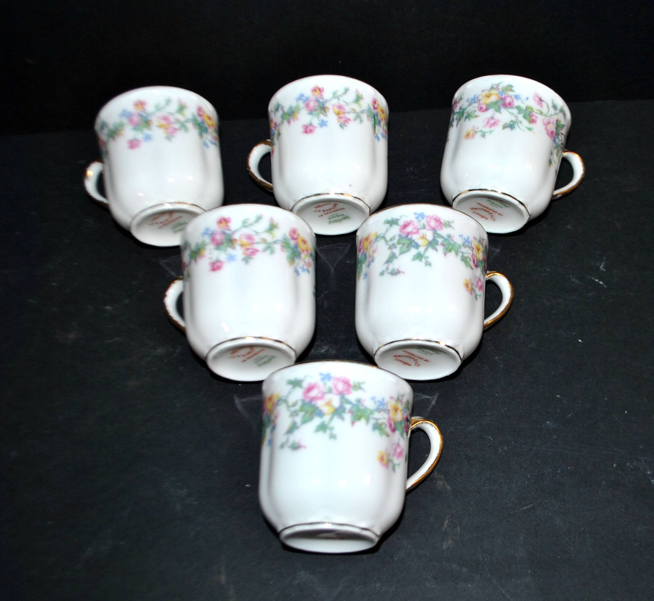 Limoges Haviland set of 6 floral porcelain coffee cups