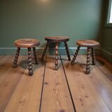 3 vintage turned wood stools