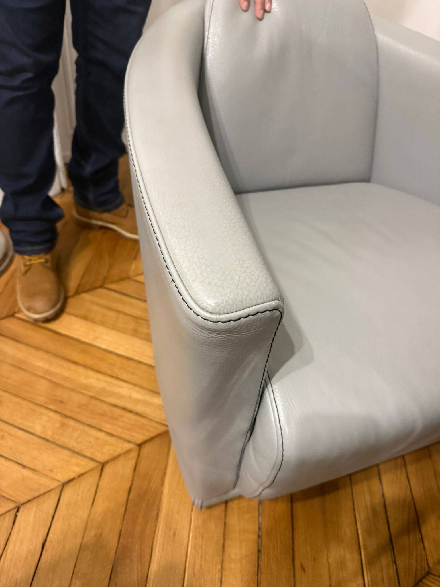 3-seater sofa, 2-seater sofa and an armchair in grey leather by Calia Italia.