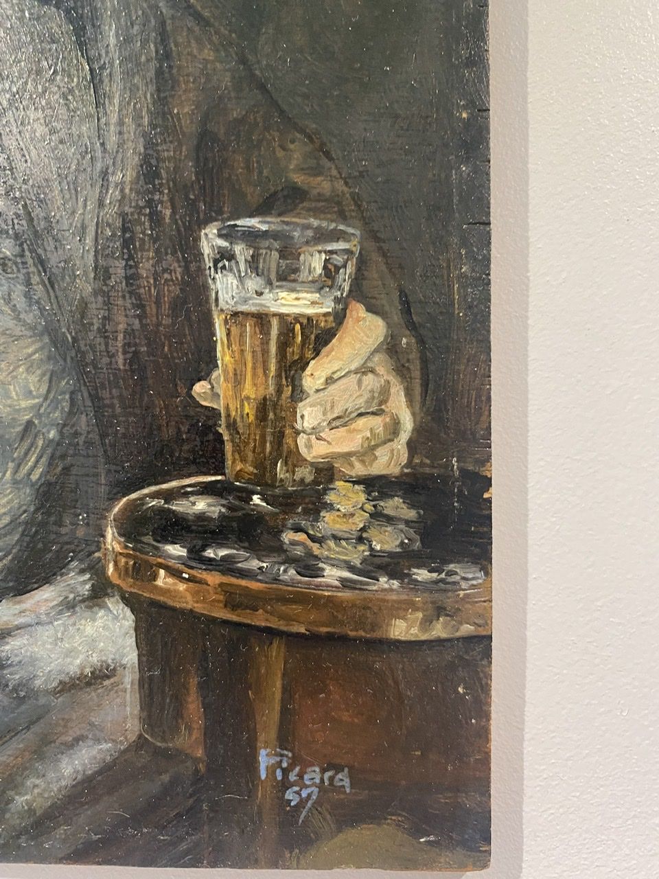 Old painting, portrait of a man with a pipe, signed and dated 57