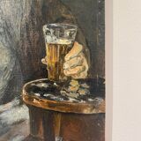 Old painting, portrait of a man with a pipe, signed and dated 57