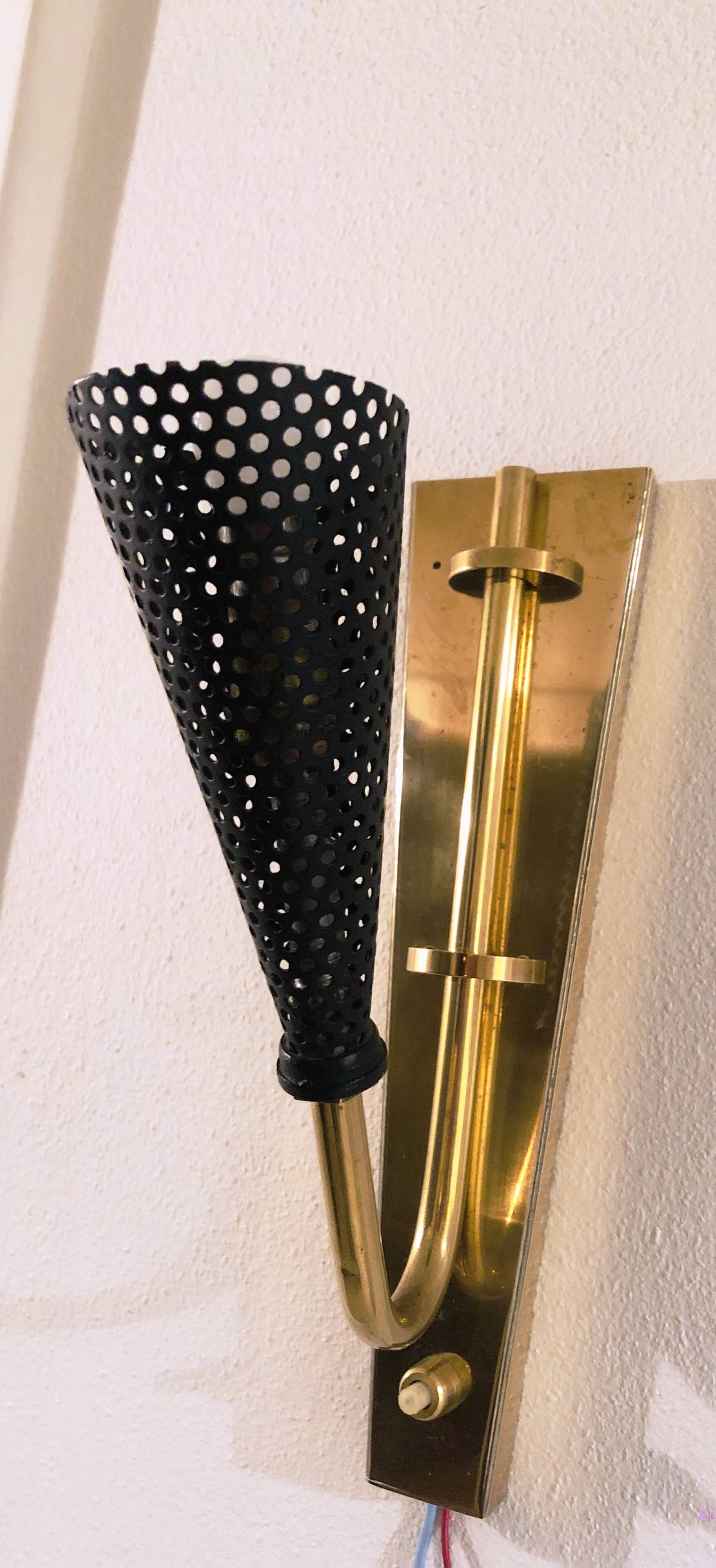 Wall lamp with reflector in rigitulle (perforated metal) from the 50s