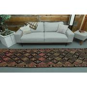 1970s Vintage Turkish Oushak Handmade Wool Cotton Pink Runner Rug 85x377