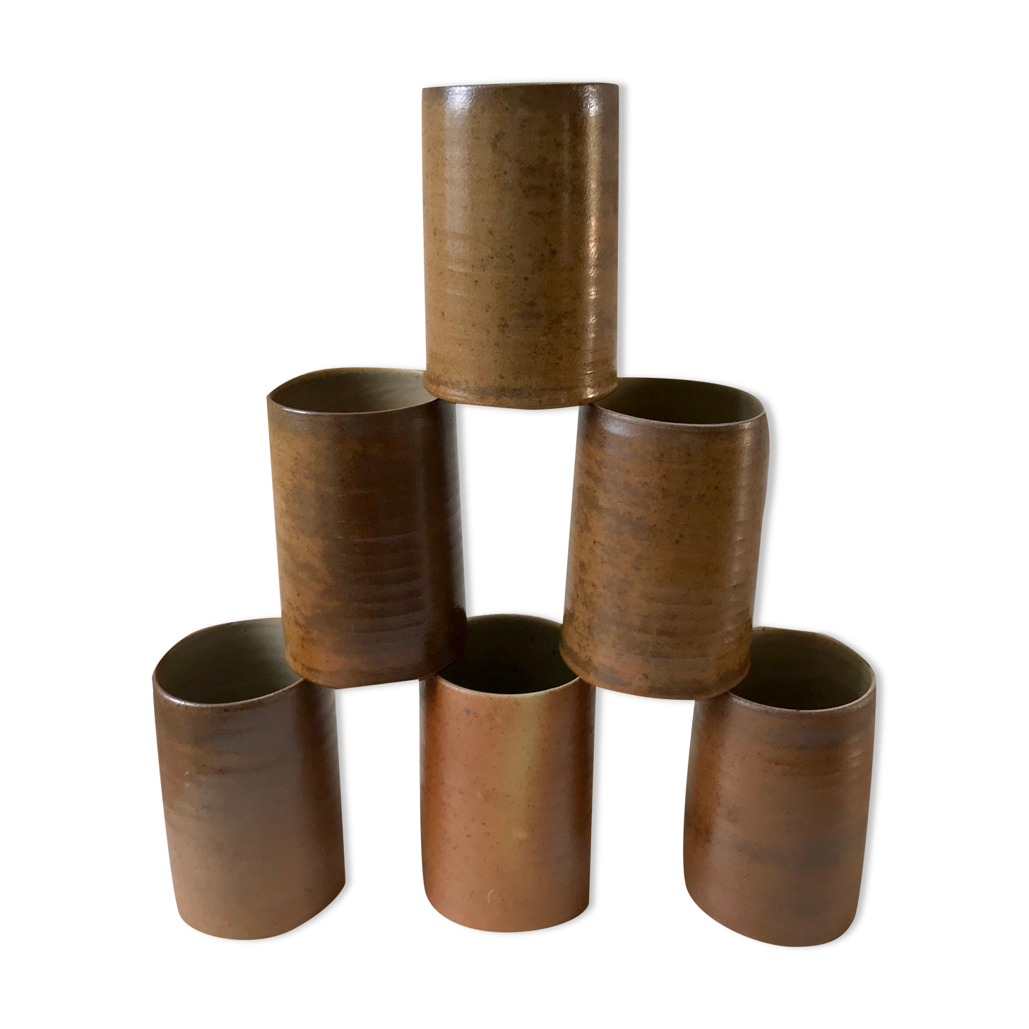 Set of 6 handmade handmade stoneware mugs 70s