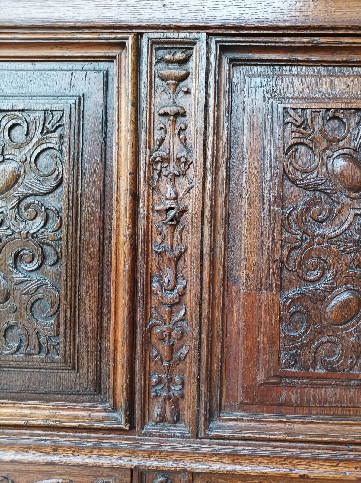 Renaissance oak carved buffet cabinet