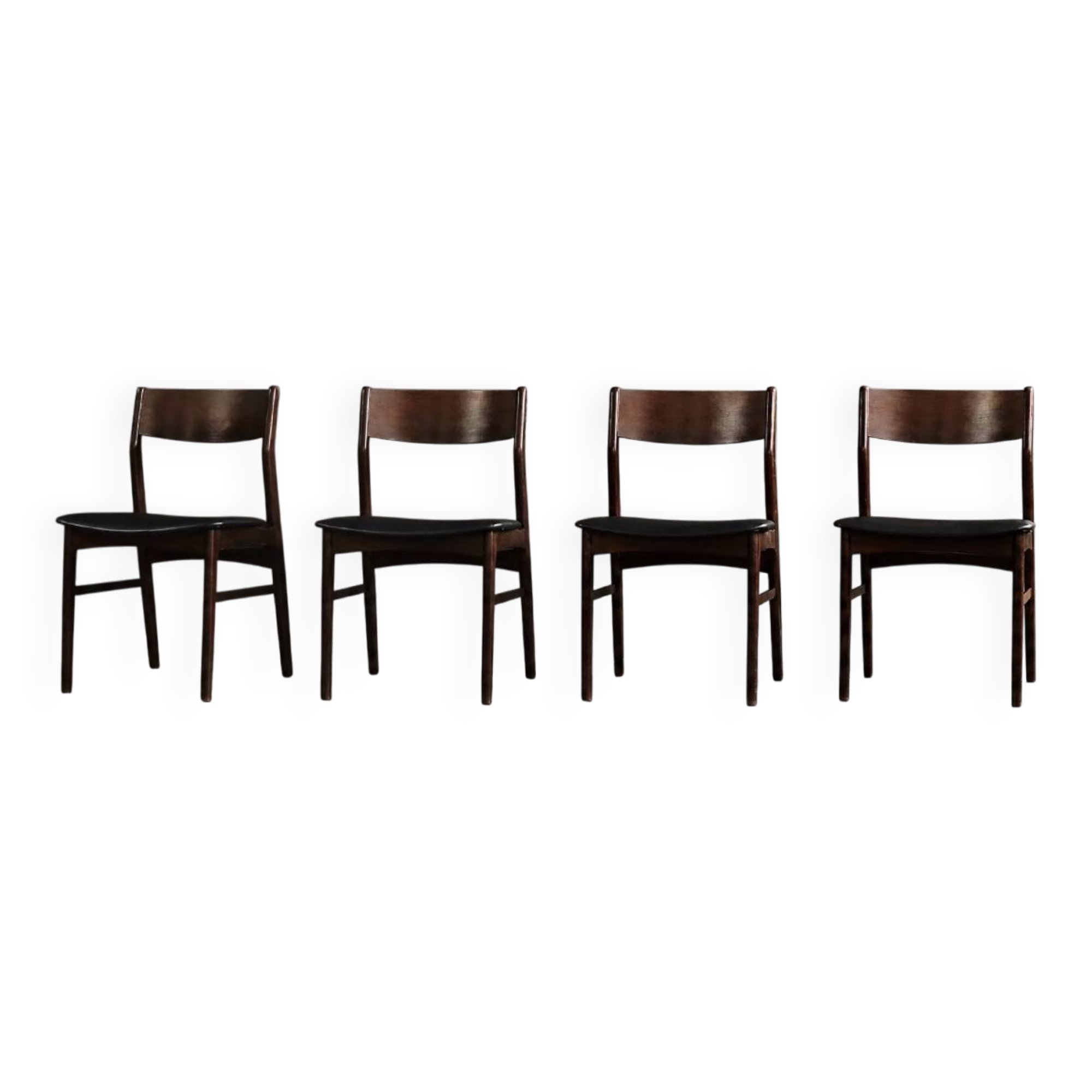 Ensemble de 4 chaises de salle à manger scandinaves modernes des années 50 en hêtre et palissandre.