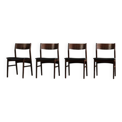Ensemble de 4 chaises de salle à manger scandinaves modernes des années 50 en hêtre et palissandre.