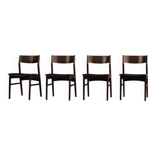 Ensemble de 4 chaises de salle à manger scandinaves modernes des années 50 en hêtre et palissandre.