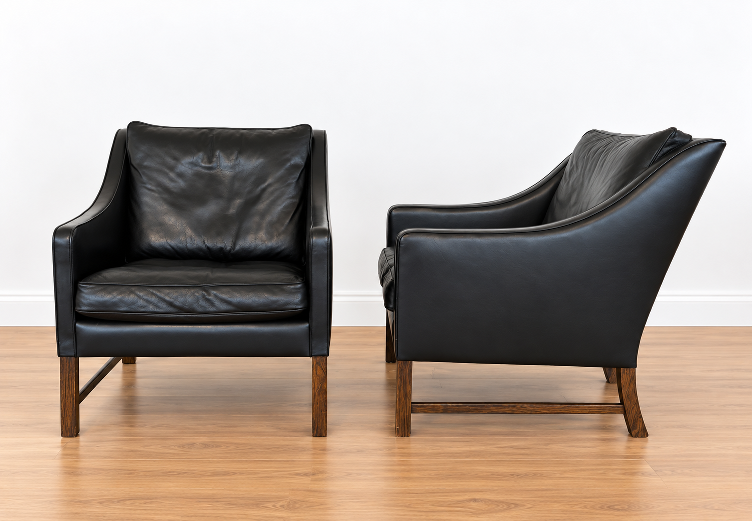 Fredrik Kayser mid-century leather & rosewood lounge chairs – brown leather