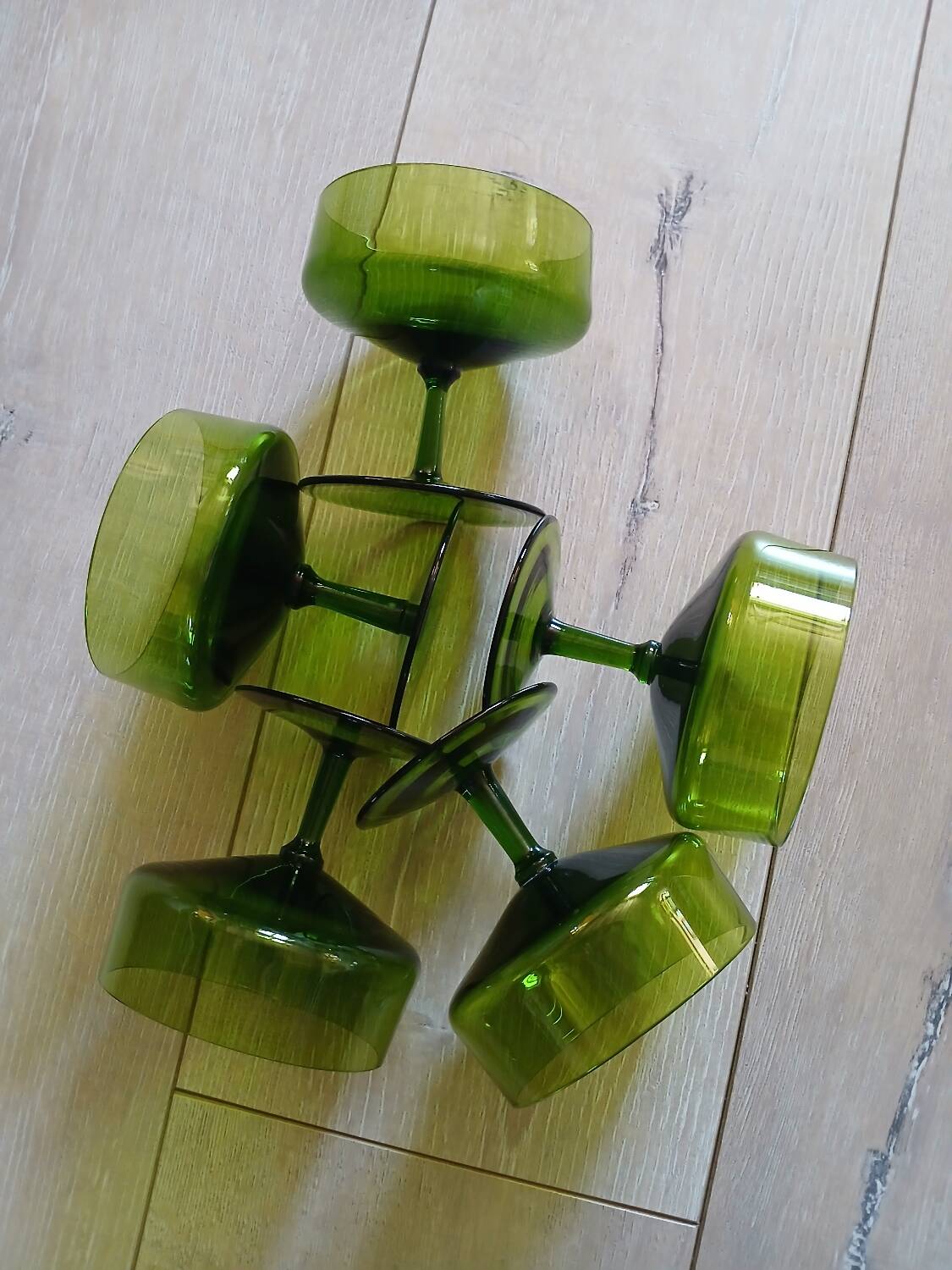 5 antique green champagne coupes