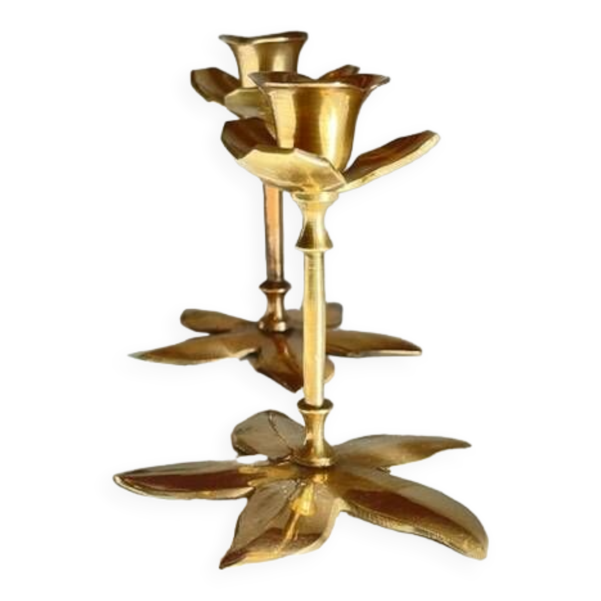 Pair of VINTAGE solid BRASS Flower CANDLE HOLDERS