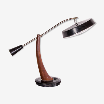 Desk lamp in Teak and black lacquered metal President Model by Fase 1960.