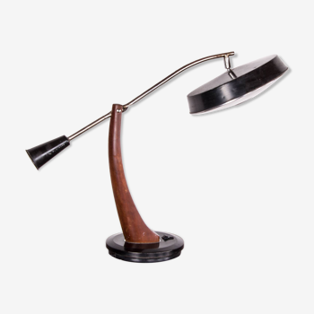 Lampe de bureau en Teck et métal laqué noir Modèle Président par Fase 1960.