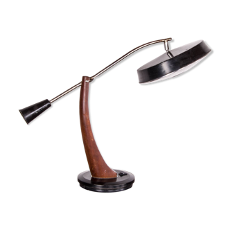 Desk lamp in Teak and black lacquered metal President Model by Fase 1960.