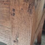 Solid oak farmhouse table, one drawer, vintage, early 20th century.