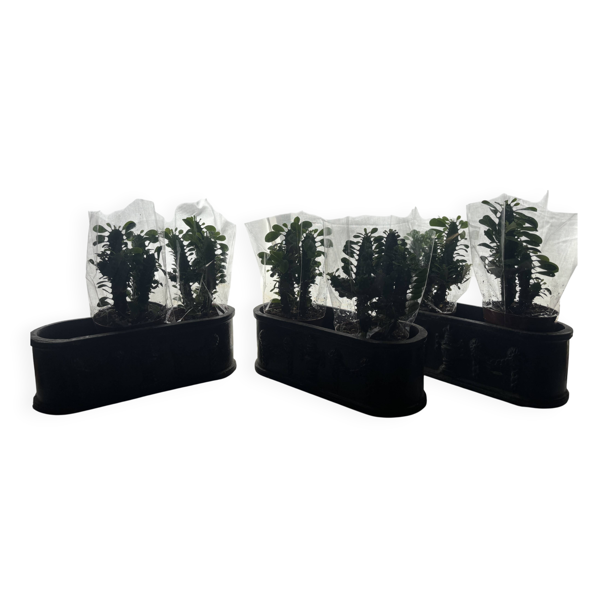 Ensemble de trois jardinières en fonte