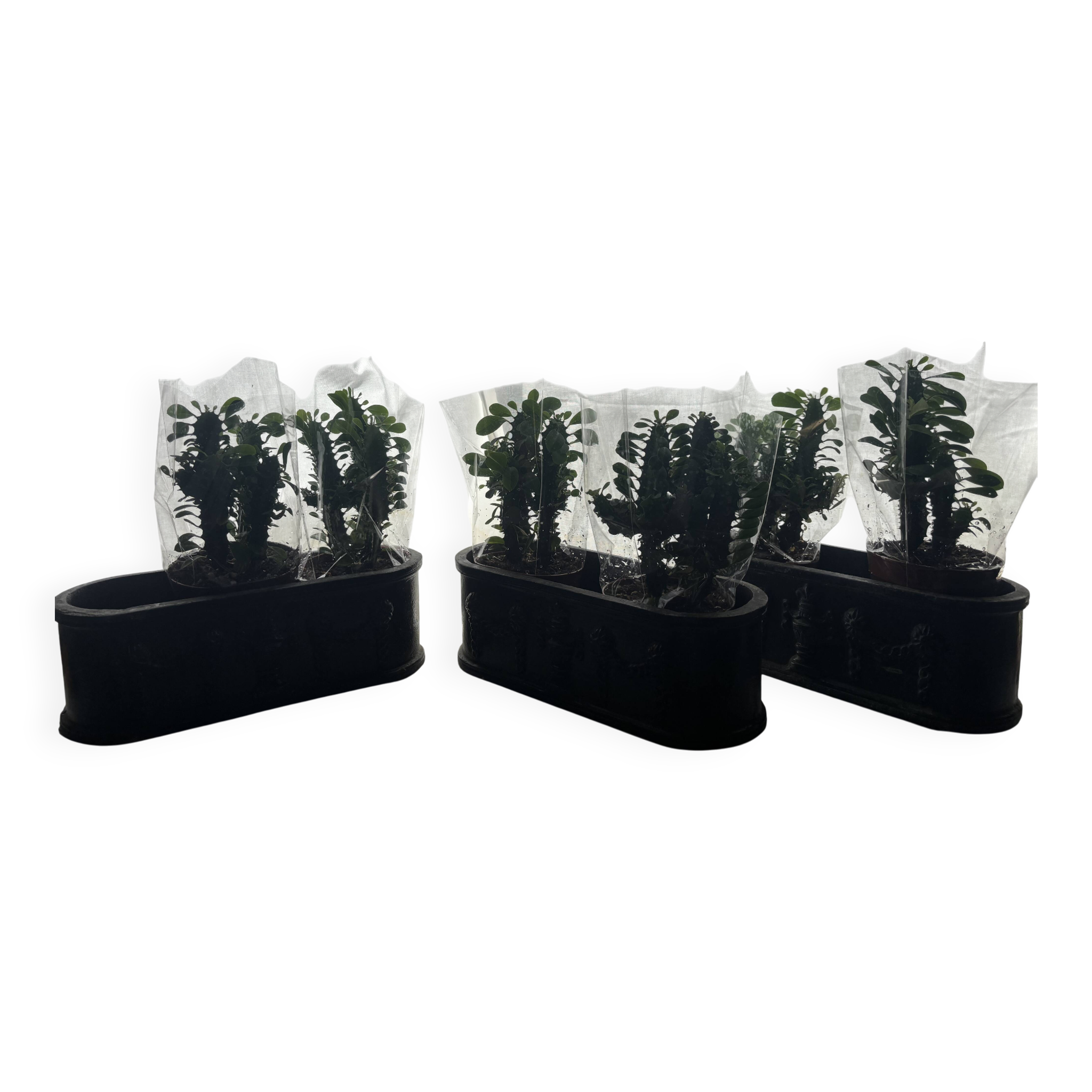 Ensemble de trois jardinières en fonte