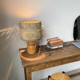 50s wood and straw lamp