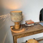 Lampe années 50 bois et paille