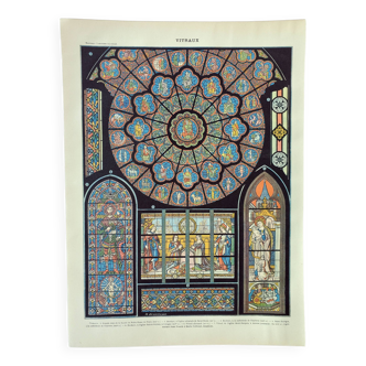 Old engraving 1898, Stained Glass 1, church, stained glass window • Lithograph, Original plate