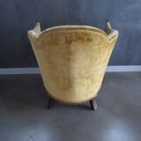 Art Deco yellow velvet armchair - moustache backrest