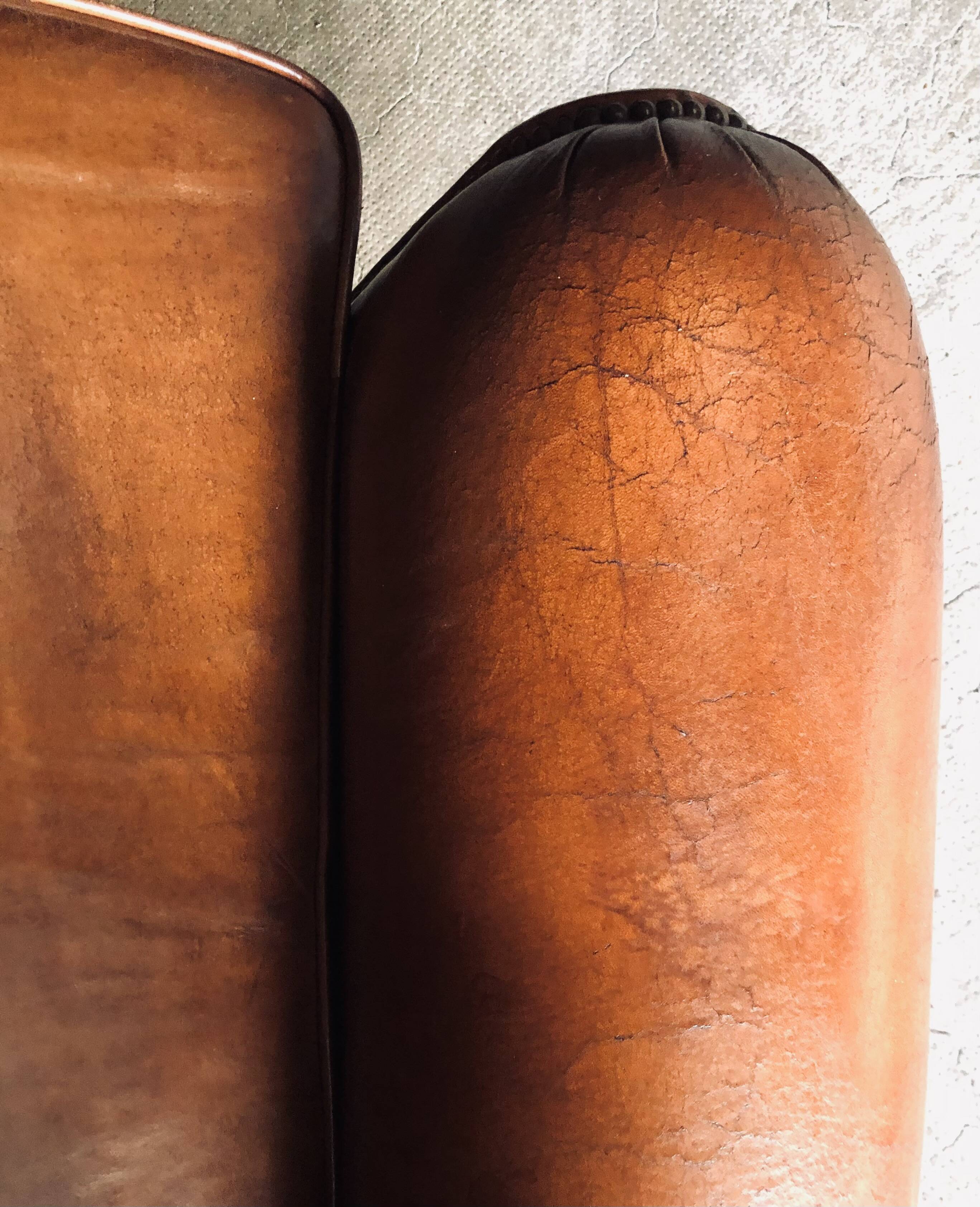 Fauteuil Club vintage en cuir « cognac »
