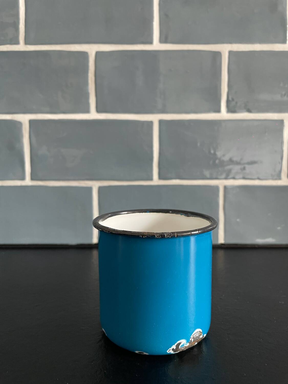 Small blue cup Swallow brand enameled sheet metal