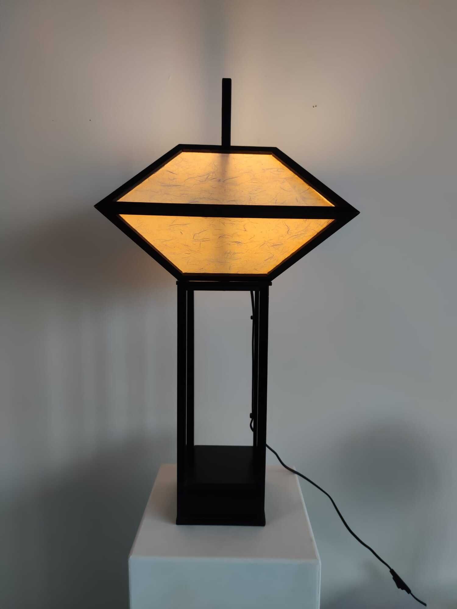 Japanese lamp in black lacquered wood and rice paper H:75cm