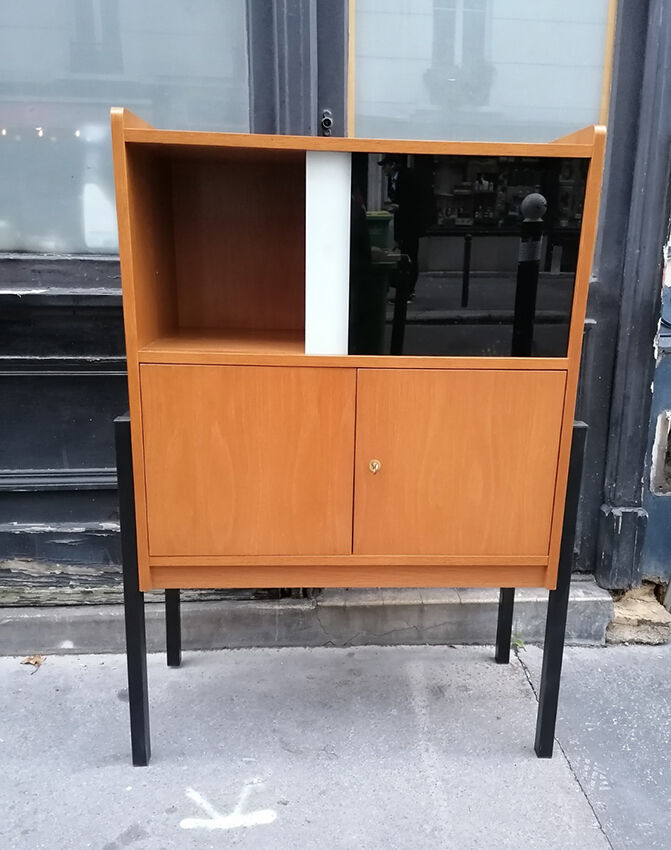 Bookcase, coloured windows, metal base, 1960