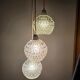 Suspension cascade three globes in cut glass vintage and pink wire