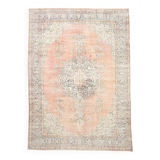 8x12 Classic Pattern Peach & Blue Vintage Rug, 258x357Cm