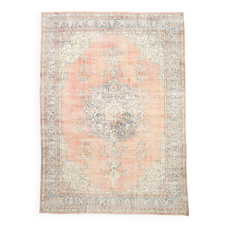 8x12 Classic Pattern Peach & Blue Vintage Rug, 258x357Cm