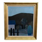 Original Danish Oil on Canvas from the 1960s - "Landscape" by Knud Horup (1926-1973) - Signed - vintage and framed - 71 × 61 cm (28" × 24")