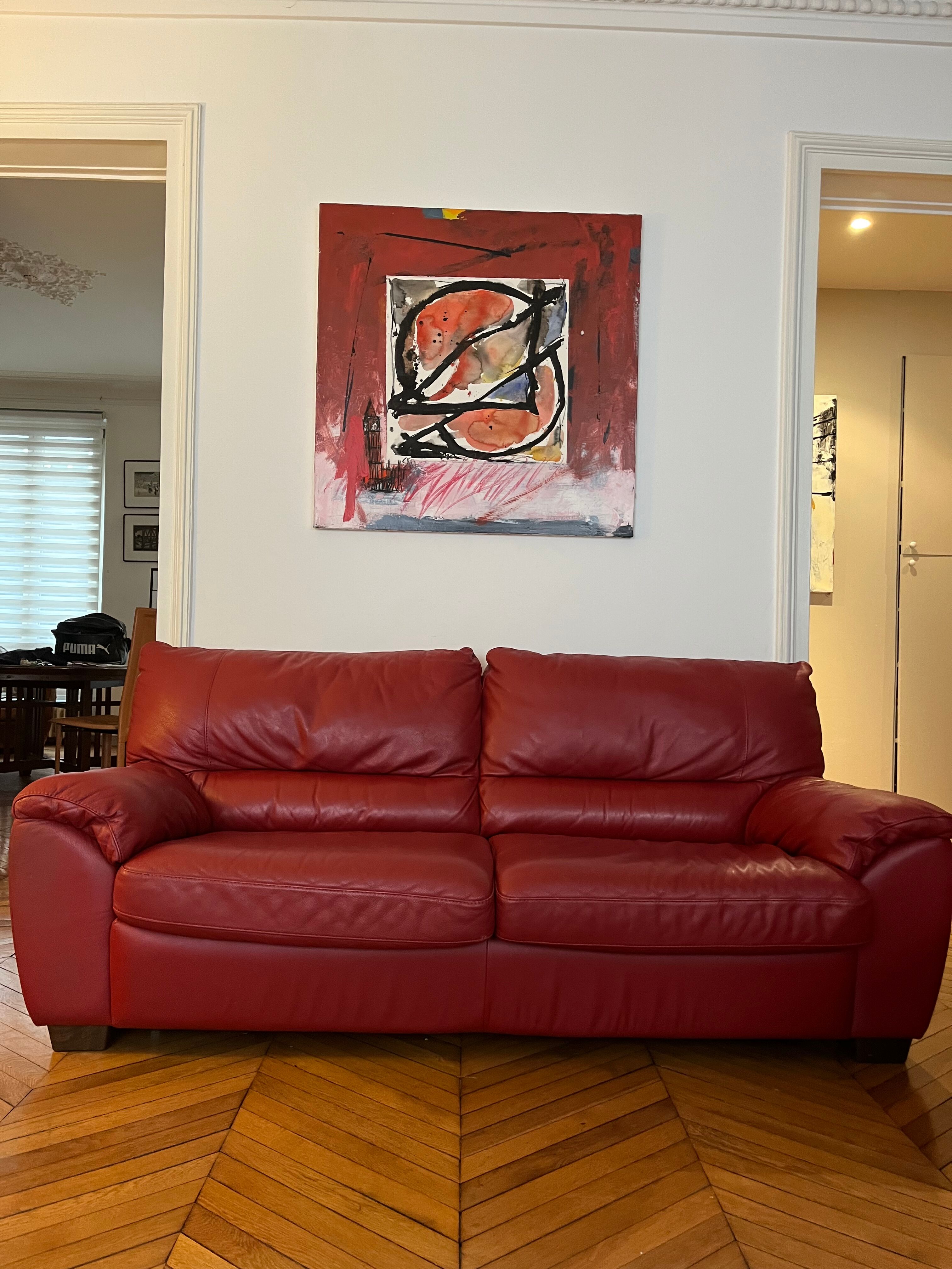 Set convertible leather sofa and footrest Natuzzi