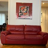 Ensemble canapé cuir convertible et repose-pied Natuzzi