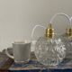 Set of two vintage electrified glass pendant lamps
