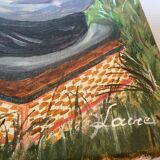 Tableau pêcheur à la ligne huile sur toile signée