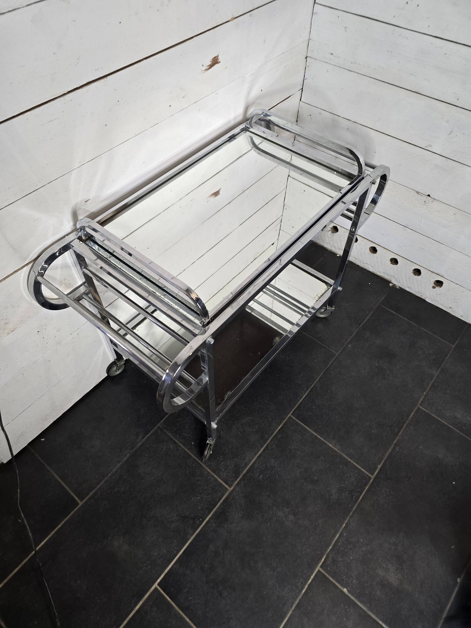 Art Deco trolley on wheels in chromed metal, 1930s