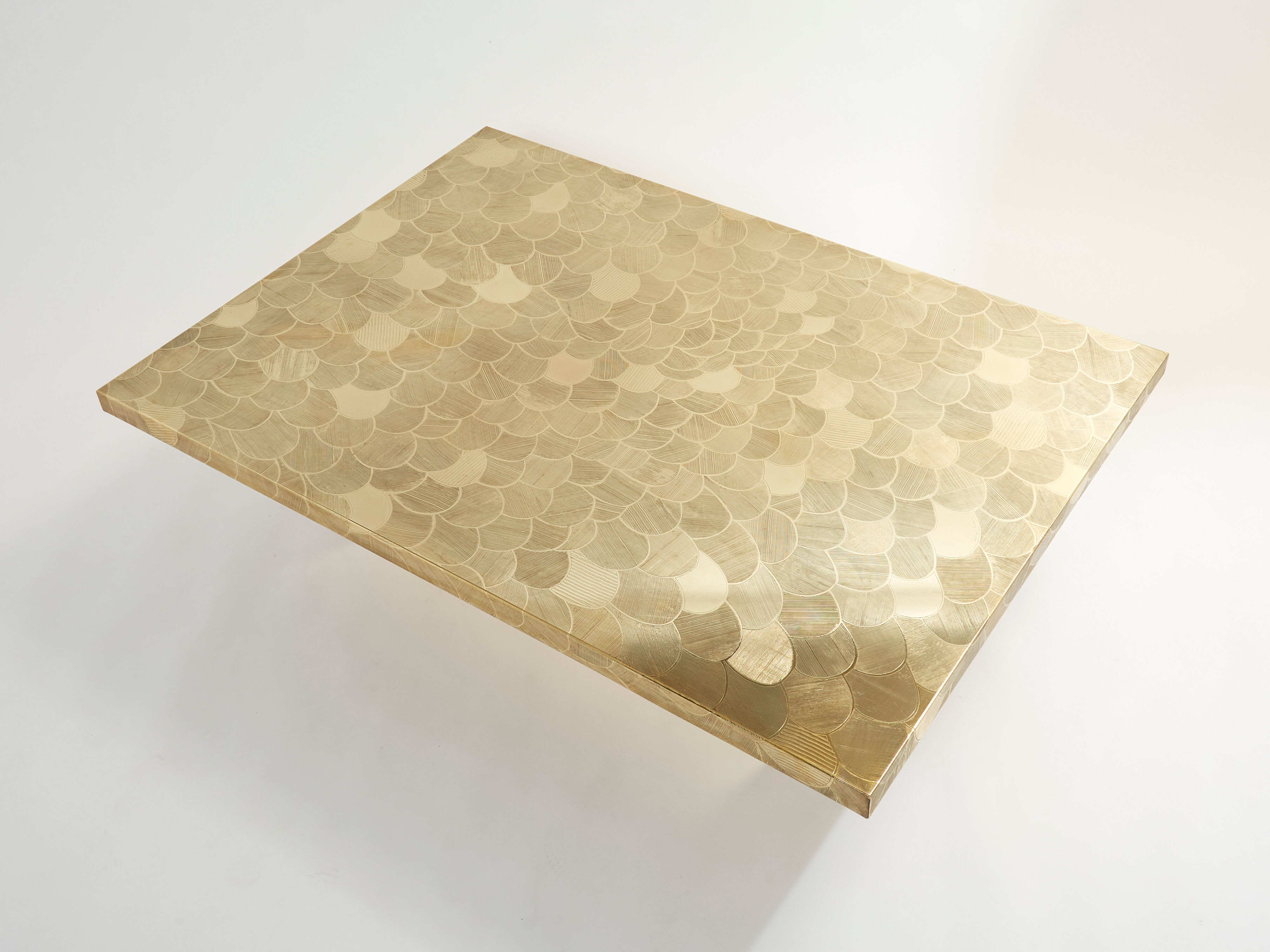 Belgian coffee table in engraved brass signed Christian Krekels 1970