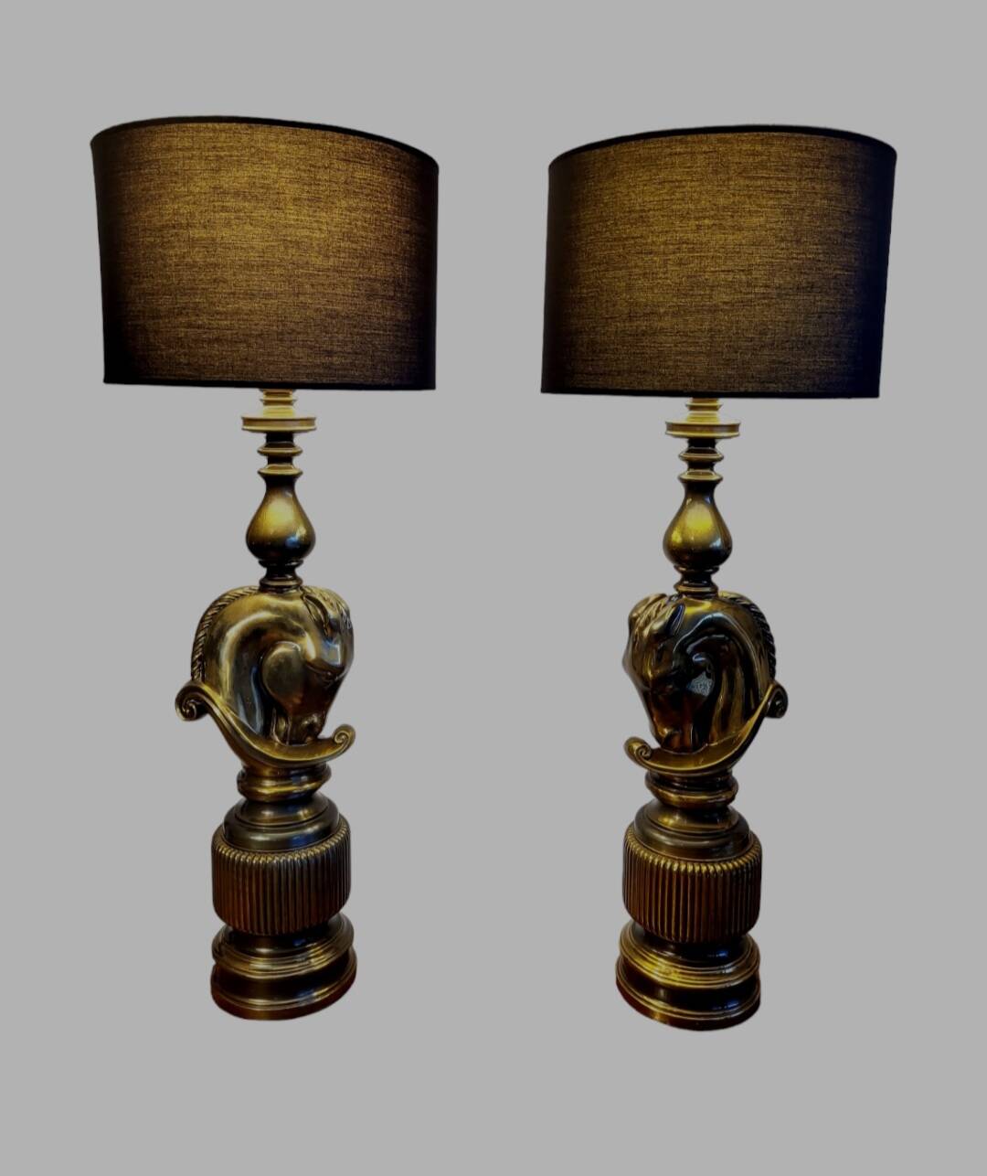 Ensemble de régence hollywoodienne grote tafellampen, design Paardenhoofd, Deknudt